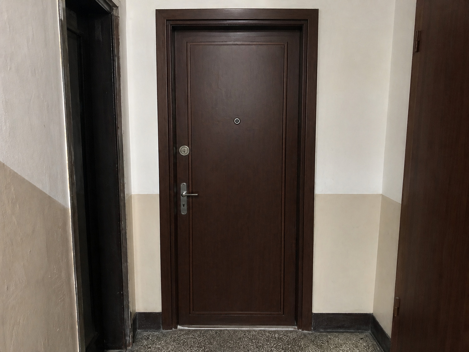 Входная дверь после восстановления панели и аккуратной отделки